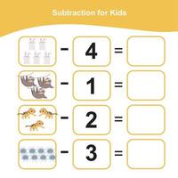 feuille de mathématiques pour enfants. feuille de travail mathématique imprimable éducative. activité de comptage et d'écriture. fichier vectoriel. vecteur