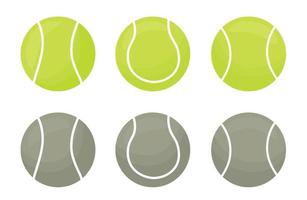 ensemble de balles de tennis vertes et grises dans différentes positions et illustration de côtés. vecteur