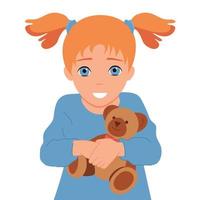 petite fille avec un ours en peluche. sourire face.vector. vecteur