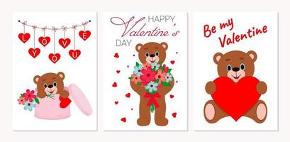 illustration vectorielle. collection de cartes postales pour la saint valentin. ours en peluche vecteur