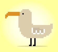 Pixels de 8 bits de mouette. animal pour les jeux d'actifs et les motifs de point de croix dans les illustrations vectorielles. vecteur