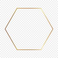 cadre hexagonal brillant doré isolé. cadre brillant avec des effets lumineux. illustration vectorielle. vecteur