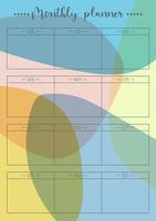 modèle de planificateur mensuel en vecteur avec des figures multicolores abstraites, liste de planificateur coloré