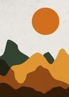 affiche de paysage texturé abstrait. fond boho moderne serti de montagnes du soleil vecteur