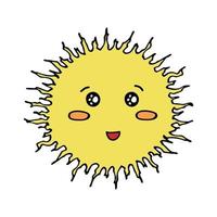 emoji soleil heureux dessiné à la main. griffonnage d'été. élément vectoriel unique pour la conception