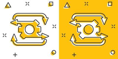 icône de flux de travail dans le style comique. illustration de vecteur de dessin animé efficace engrenage sur fond blanc isolé. concept d'entreprise d'effet d'éclaboussure d'organisation de processus.