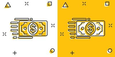 icône de pile d'argent dans le style comique. échange d'illustration vectorielle de dessin animé en espèces sur fond blanc isolé. concept d'entreprise d'effet d'éclaboussure de billet de banque. vecteur