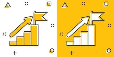 escalier avec icône de drapeau de finition dans le style comique. illustration de vecteur de dessin animé de défi de leadership sur fond blanc. concept d'entreprise d'effet d'éclaboussure de croissance de carrière.