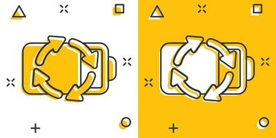 icône de la batterie dans le style comique. illustration de vecteur de dessin animé d'accumulateur sur fond blanc isolé. concept d'entreprise d'effet d'éclaboussure de chargeur d'énergie.