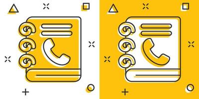 icône de l'annuaire téléphonique dans le style comique. téléphone portable dessin animé illustration vectorielle sur fond blanc isolé. concept d'entreprise effet splash contact hotline. vecteur