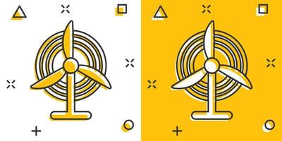 icône de centrale éolienne dans le style comique. illustration de vecteur de dessin animé de turbine sur fond blanc isolé. concept d'entreprise de signe d'effet d'éclaboussure d'énergie de l'air.