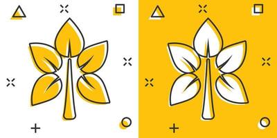 icône de feuille dans le style comique. illustration de vecteur de dessin animé de plante sur fond blanc isolé. fleur splash effet signe concept d'entreprise.