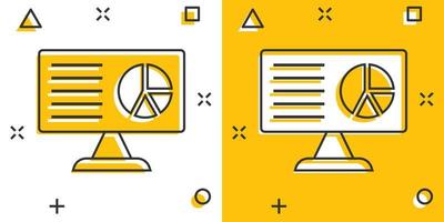 icône d'analyse de site Web dans le style comique. illustration vectorielle de dessin animé de données seo sur fond blanc isolé. concept d'entreprise d'effet d'éclaboussure de diagramme d'ordinateur. vecteur