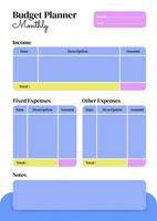 modèle élégant simple de planificateur de budget de mois de vecteur