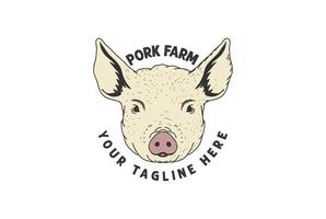 visage de tête de cochon de porc rétro vintage pour la création de logo de barbecue de jambon de porc vecteur