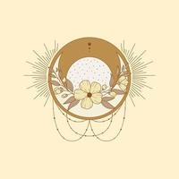 illustration vectorielle lune, soleil et croissant. art vectoriel bohème avec fleurs et lune