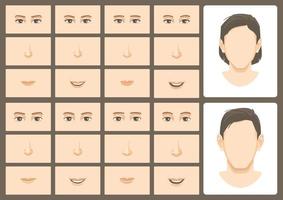 constructeur de visage combinaison personnalisée de 4 éléments d'yeux nœud bouche d'une figure masculine et féminine version 1 vecteur
