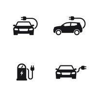ensemble d'icônes de voiture électrique de station de charge. noir sur fond blanc vecteur