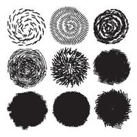 collection vectorielle de traits d'encre de peinture noire éclaboussures lignes de pinceau texture fine éléments de conception d'art motifs en spirale illustration vectorielle isolée sur fond blanc vecteur