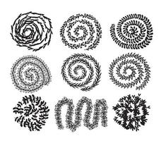 collection vectorielle grand ensemble de textures florales plantes et fleurs en spirale traits d'encre éclaboussures brosse nature fond texture florale art décoration modèles illustration vectorielle isolée sur fond blanc vecteur