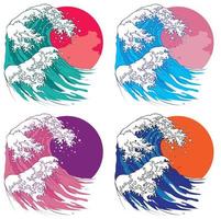 illustration vectorielle dans le style de la grande vague orientale japonaise, isolée sur fond doré vecteur