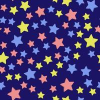motif répétitif vif et harmonieux d'étoiles vertes, roses et jaunes sur fond bleu foncé pour papiers peints, textiles, tissus et autres surfaces vecteur