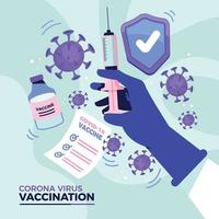 vaccin corona virus avec des objets viraux et un concept de bouclier vecteur
