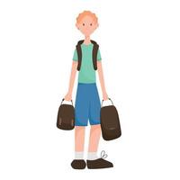 illustration de dessin animé isolé de vecteur d'un voyageur masculin avec un sac à dos et des sacs.