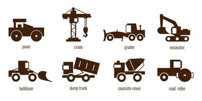 silhouettes de machines de matériel de construction vecteur