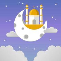 illustration de la lune et de la mosquée dans le ciel avec des nuages vecteur
