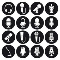 ensemble d'icônes de microphone. blanc sur fond noir vecteur