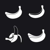 ensemble d'icônes de bananes. blanc sur fond noir vecteur