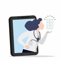 femme médecin sur téléphone mobile, concept de soins en ligne vecteur