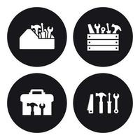 ensemble d'icônes de boîte à outils. blanc sur fond noir vecteur