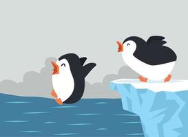 pingouins mignons sautant sur la mer vecteur