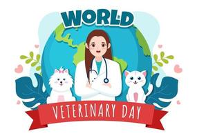 journée mondiale vétérinaire le 29 avril illustration avec médecin et animaux mignons chiens ou chats en dessin animé plat dessinés à la main pour les modèles de page de destination vecteur