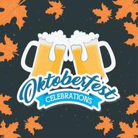 verres à bière oktoberfest avec dessin vectoriel de feuilles