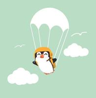 pingouin heureux avec parachute sur le ciel vecteur