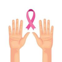 mains avec ruban rose de conception de vecteur de sensibilisation au cancer du sein