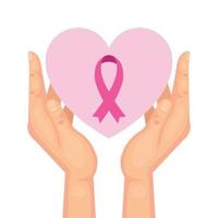 mains avec ruban rose de conception de vecteur de sensibilisation au cancer du sein