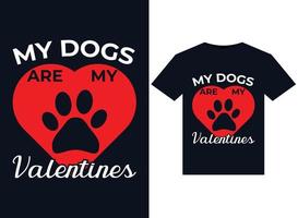 mes chiens sont mes illustrations de la Saint-Valentin pour la conception de t-shirts prêts à imprimer vecteur