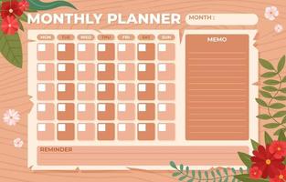 modèle de calendrier de planificateur mensuel de texture bois vecteur