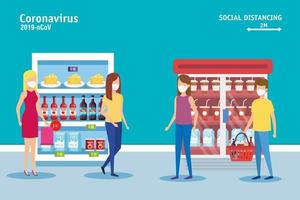 campagne de distanciation sociale pour covid 19 en supermarché vecteur