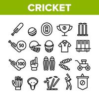 collection de cricket éléments de jeu icônes définies vecteur