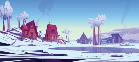 paysage de montagne d'hiver avec des maisons de chalet vecteur