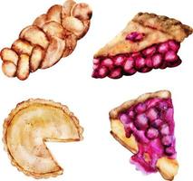 tarte au pain aquarelle et élément clipart boulangerie vecteur