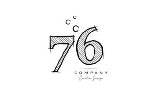 dessin à la main numéro 76 création d'icônes de logo pour le modèle d'entreprise. logotype créatif au crayon vecteur