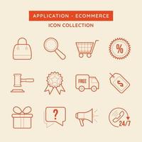 collection d'icônes de contours rouges pour l'application de commerce électronique vecteur