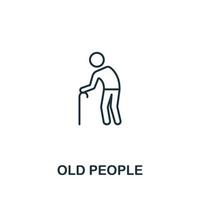 icône de personnes âgées de la collection de soins aux personnes âgées. symbole de personnes âgées d'élément de ligne simple pour les modèles, la conception Web et l'infographie vecteur