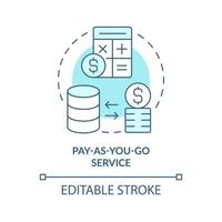 icône de concept turquoise de service de paiement à l'utilisation. illustration de fine ligne d'idée abstraite d'informatique sans serveur. dessin de contour isolé. trait modifiable. arial, myriade de polices pro-gras utilisées vecteur